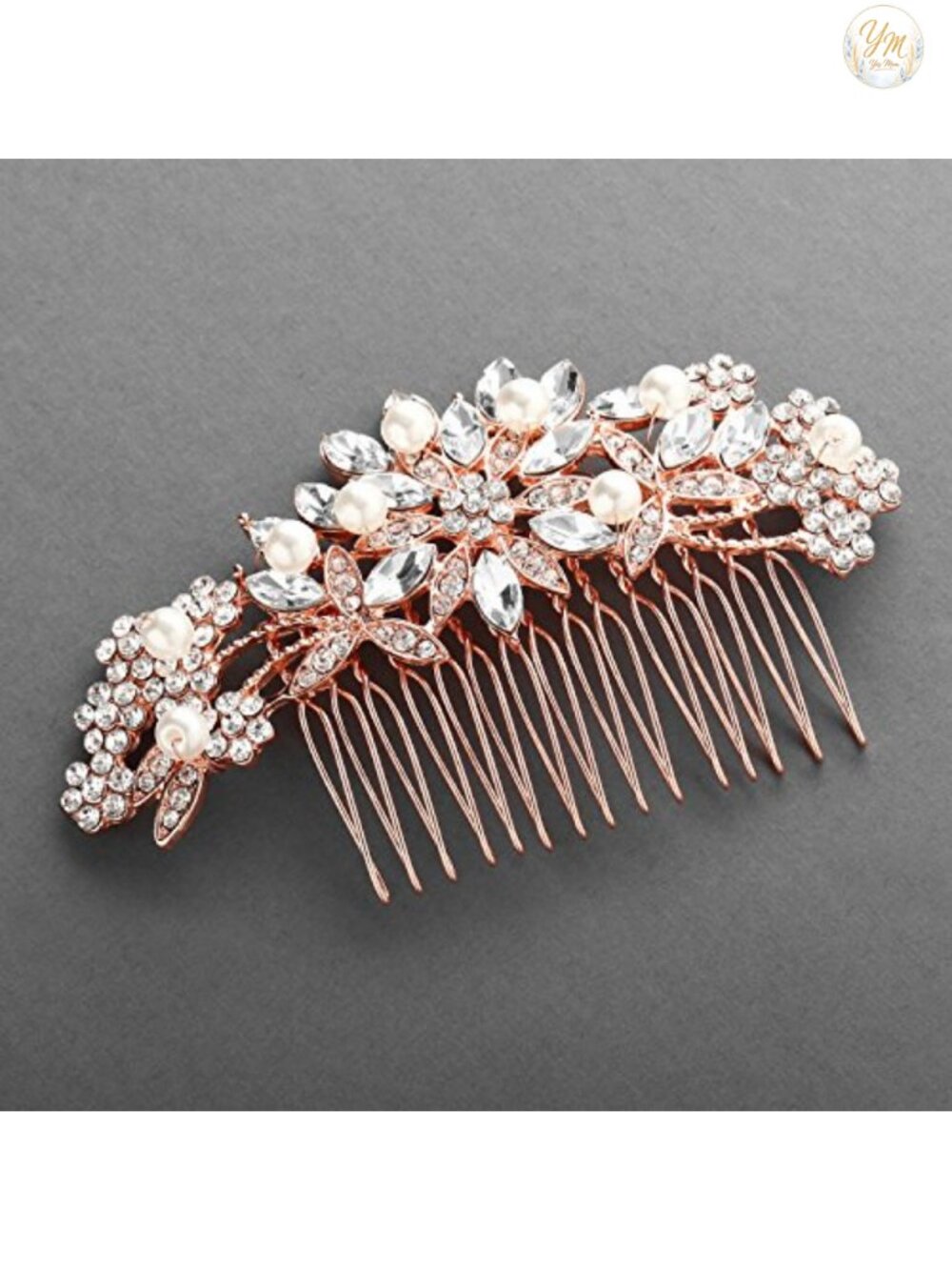 Vintage Bridal Hair Comb with Simulated Pearl Crystal Accents - Picture 5 of 6